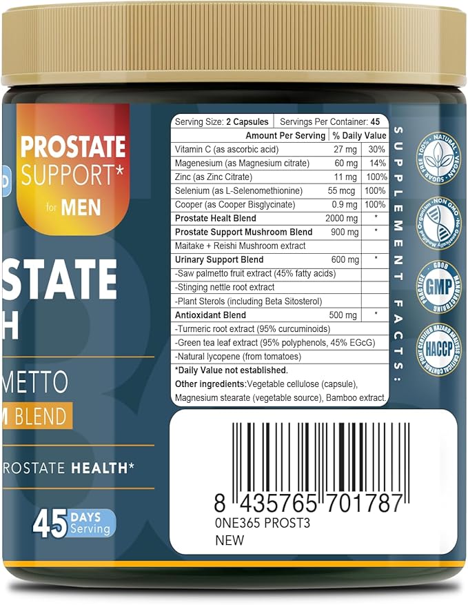 Saw Palmetto for Men - Prostate Health Supplements - Urinary and Prostate Supplement Support Antioxidant - Mushroom Blend Turmeric - 90 Capsules 45 Day Supply