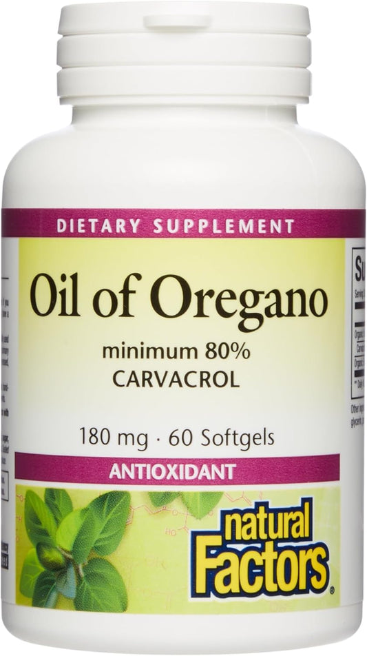 Natural Factors Oil of Oregano 180 mg, Helps Maintain Good Health with Extra Virgin Olive Oil, 60 Softgels