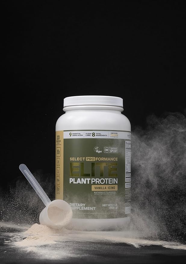 Select Proformance Elite Vegan Protein Powder - 15g of Protein, Plant Based, Dairy Free, Gluten Free, Clean Ingredients - Vanilla Icing, 2lb Tub (40 Servings)