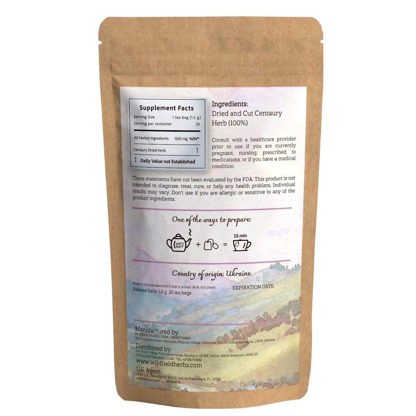 20 Bags Dried Centaury Herb Tea (Centaurii Herba) - 20 Count Centaurium Erythraea Herbal Tea