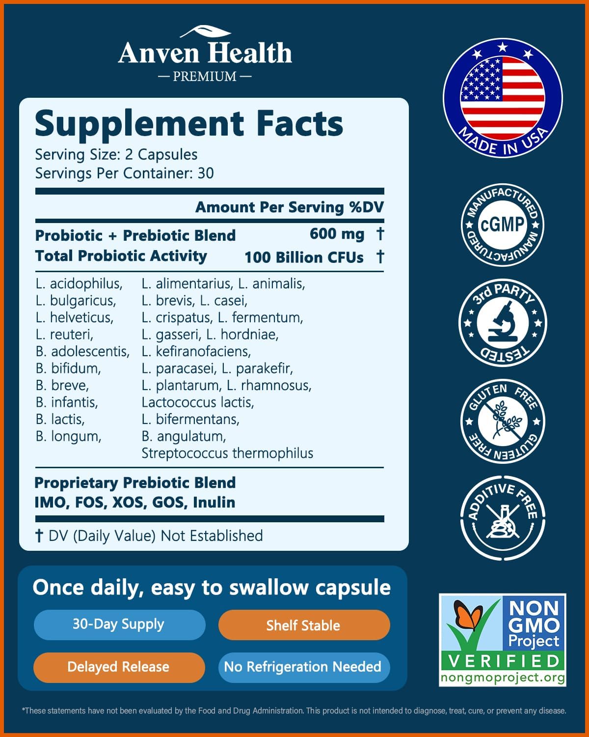 100 Billion Probiotics for Men and Women 27 Strains 5 Organic Prebiotics for Gut Digestive & Immune Health, Supports Diarrhea Gas Bloating, Non-GMO, Zero Fillers – Made in USA丨60 Caps