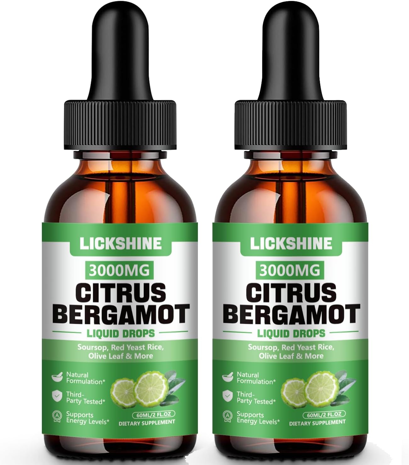 2 Pack 3000mg Citrus Bergamot Liquid Drops - High Absorption - Cholesterol Lowering Supplement for Immune Support Anti-Aging, Hight Cholesterol - Soursop Bitters Liquid, 4 Fl Oz