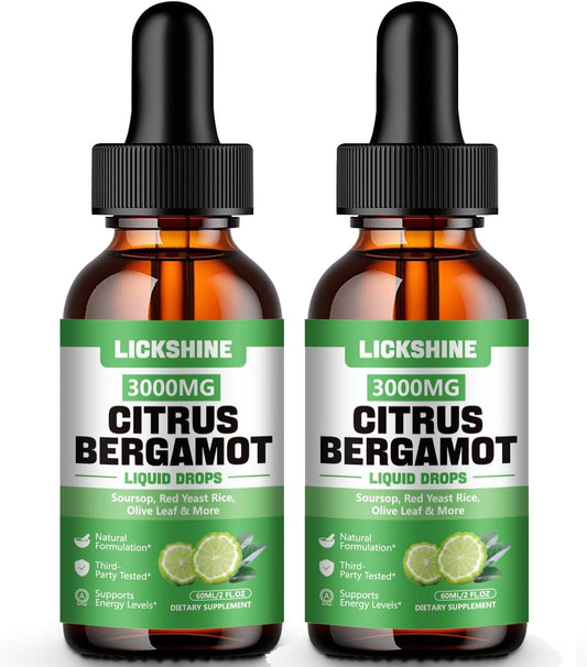 2 Pack 3000mg Citrus Bergamot Liquid Drops - High Absorption - Cholesterol Lowering Supplement for Immune Support Anti-Aging, Hight Cholesterol - Soursop Bitters Liquid, 4 Fl Oz