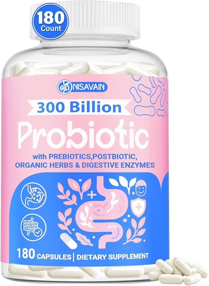 (180 Capsules) Probiotics for Women & Men, 5-in-1 Probiotic, Prebiotic, Postbiotic, Organic Herbs & 16 Digestive Enzymes Blend, 300 Billion CFU, Complete Gut Health, Digestive Health & Immune*