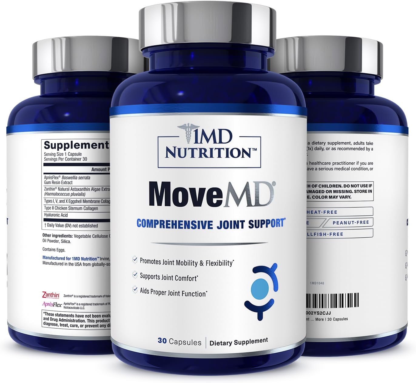 1MD Nutrition MoveMD - Health Supplement for Joint Discomfort & Support - Our Collagen Pills are Skillfully Formulated for Women & Men w/Hyaluronic Acid & Astaxanthin
