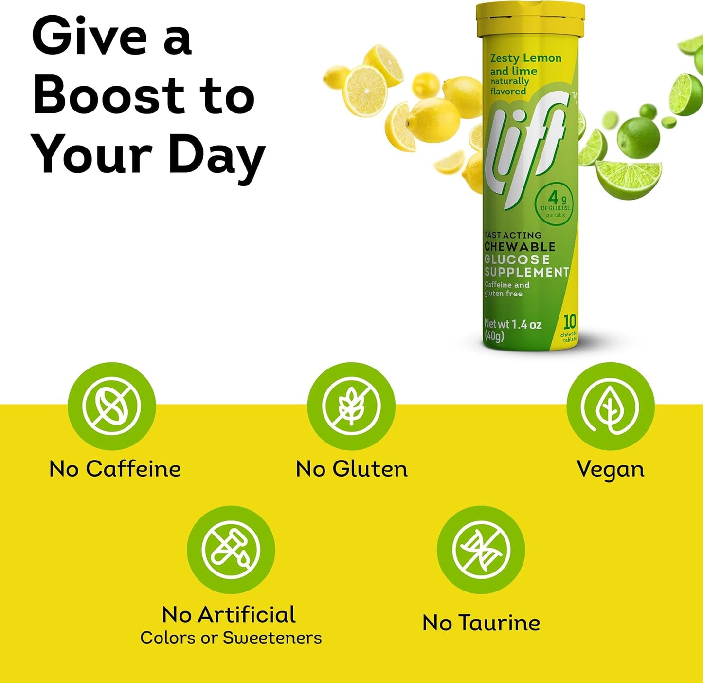 Lift Glucose Fast-Acting Glucose Chewable Energy Tablets, Lemon & Lime, 10 ct Tube (Pack of 12)