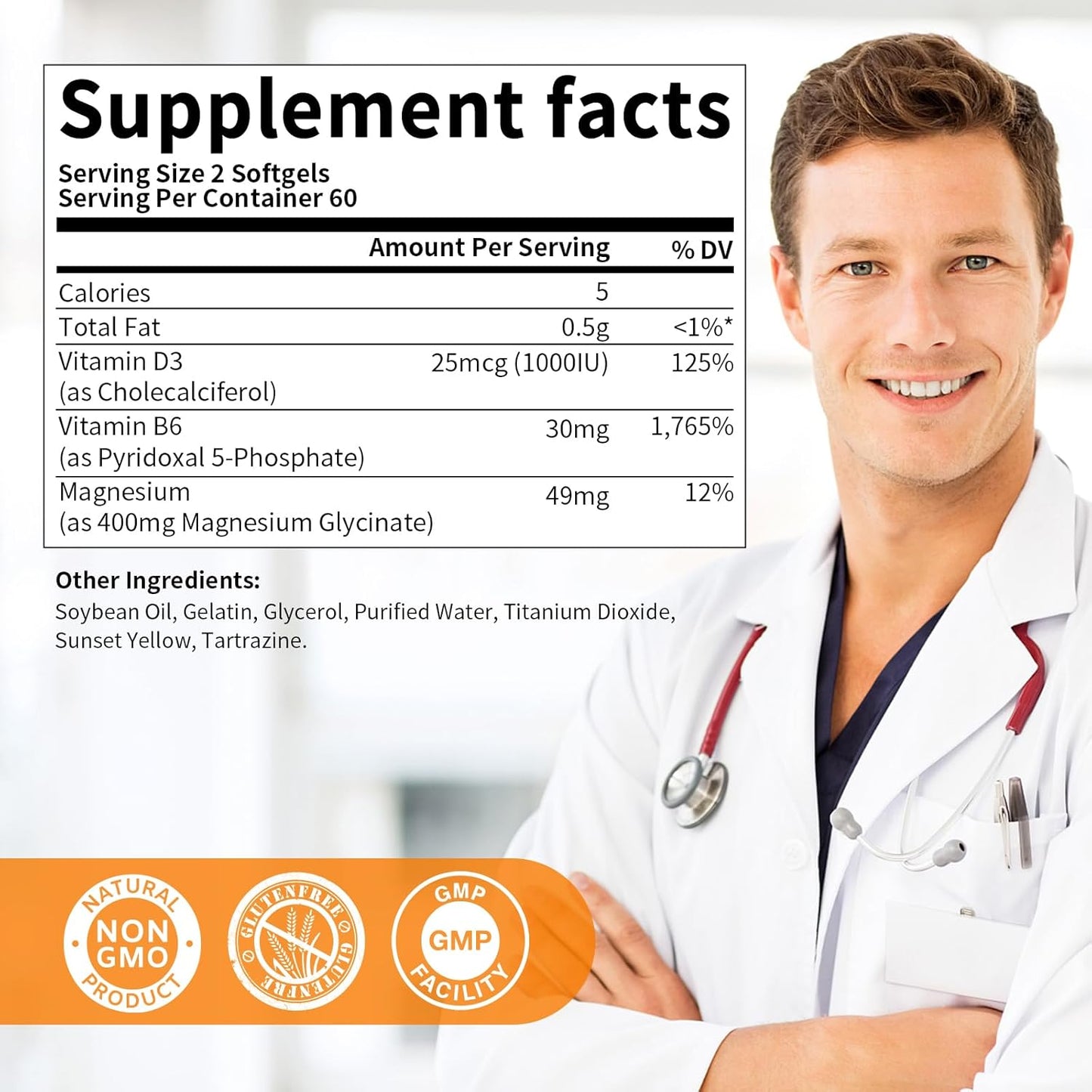 2pack Magnesium Supplement Softgels, Easy Absorption Magnesium Glycinate 400mg with Vitamin B6,D3, High Bioavailability Magnesium for Sleep & Calm Support, Nervous, Muscle & Bone Health,240count