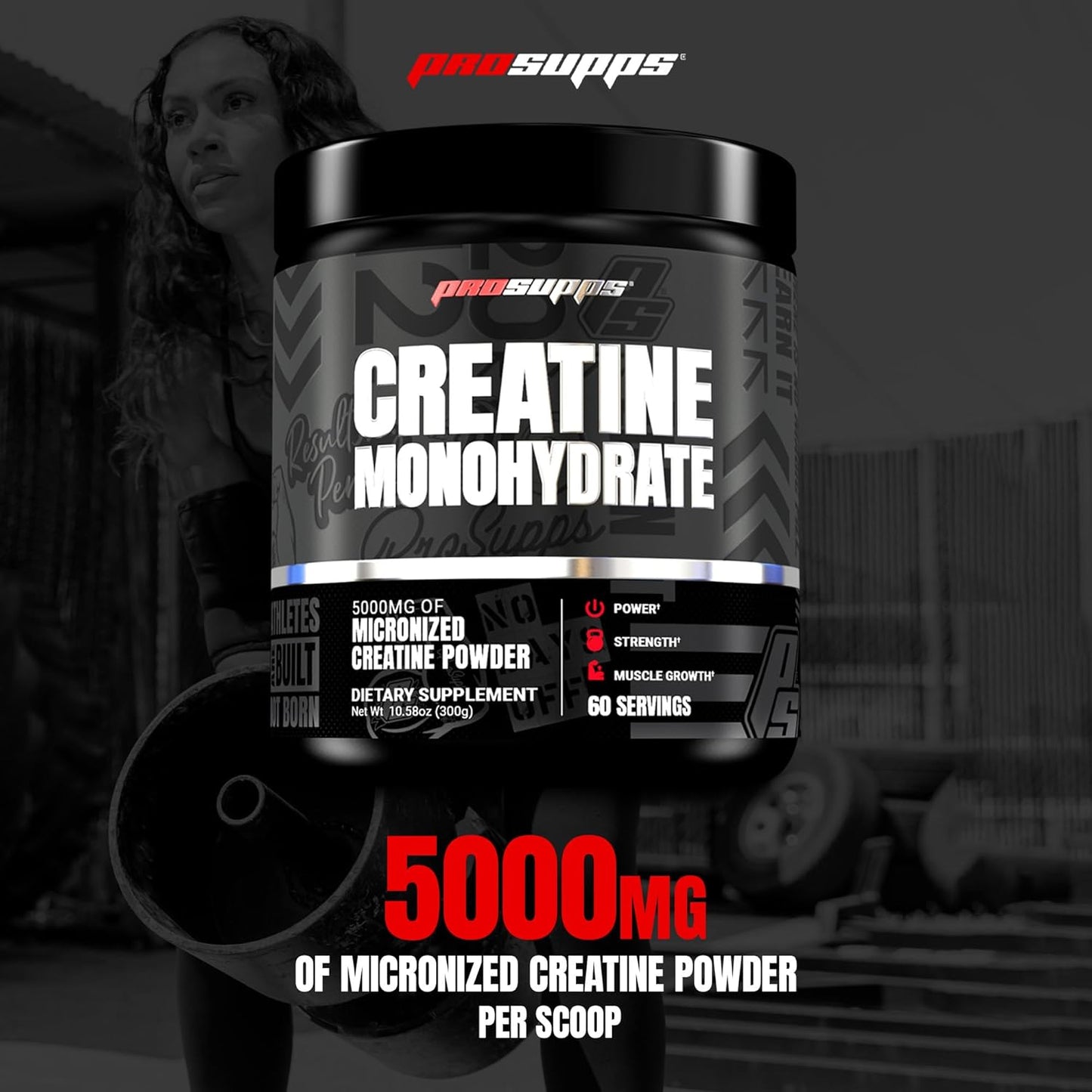 PROSUPPS Creatine Monohydrate Powder for Men & Women, Unflavored - 5000,mg of Micronized Creatine - Gym Workout Supplement for Muscle Gain & Recovery - Sugar-Free, Soy & Gluten-Free - 60 Servings