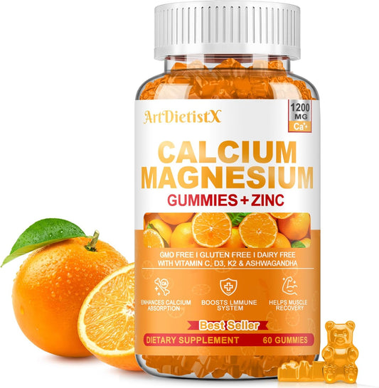 1200mg Calcium Gummies w/Vitamin D3 for Adults - High Absorption Calcium Supplement with Magnesium, K2, Copper, Boron, Zinc and Ashwagandha, Support Bone & Muscle, Sugar-Free for Women Men, 60 Count