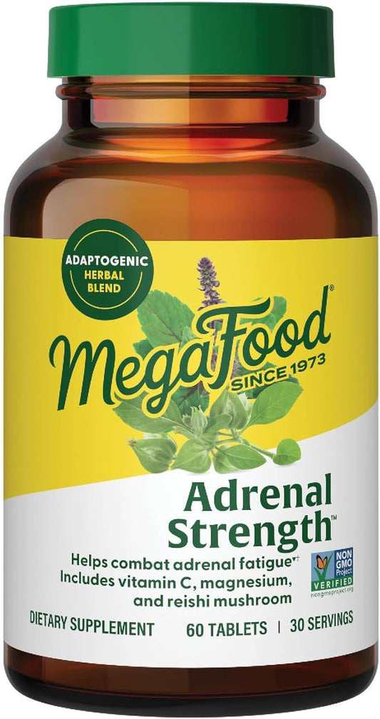 MegaFood Adrenal Strength - Adrenal Support Supplements with Ashwagandha and Magnesium Glycinate, Vitamin C, Holy Basil, Astragalus, Reduces Cortisol Levels - Vegetarian - 60 Tablets (30 Servings)