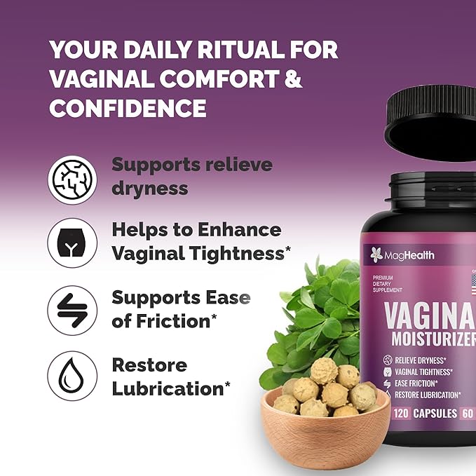 Vaginal Moisture Supplement for Women | Intimate Health Support Capsules with Kacip Fatimah, Manjakani & Slippery Elm | Promotes Comfort, Elasticity & pH Balance | 120 Vegan Capsules (60 Day Supply)