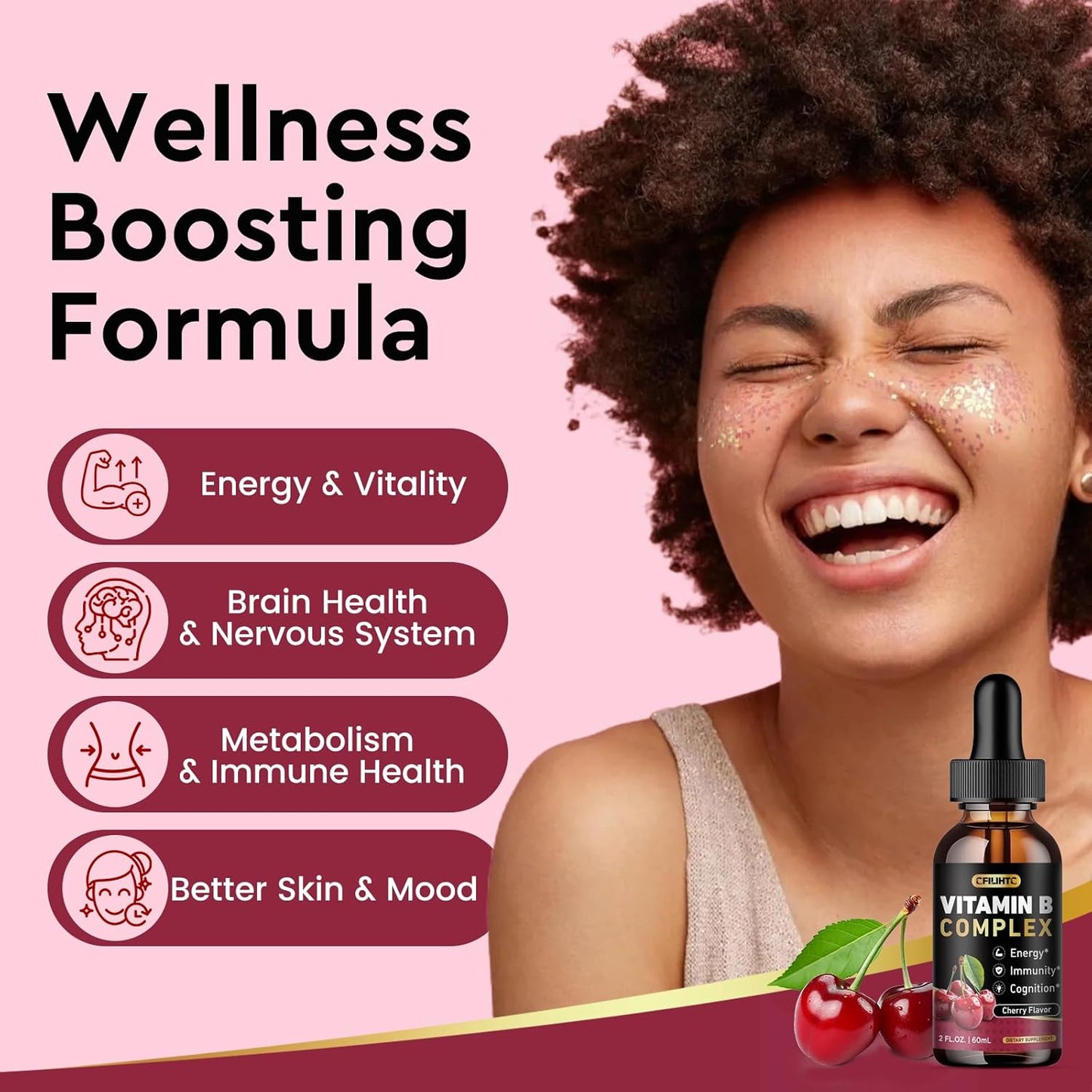 (2 Pack) Vitamin B Complex Liquid Drops, B Vitamins Complex Supplement with B1, B2, B3, B5 B6, B7, B9 & Methyl B12 Drops for Adults & Kids, Vegan, Cherry Flavor