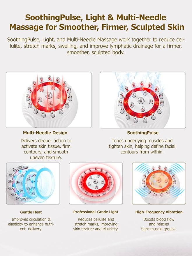 Lymphatic Drainage Massager & Anti Cellulite Massage Tool, Helps Reduce Stretch Marks & Cellulite, for Legs, Arms & Belly, Body Sculpting Machine with Microcurrent, Light, Heat & Vibration