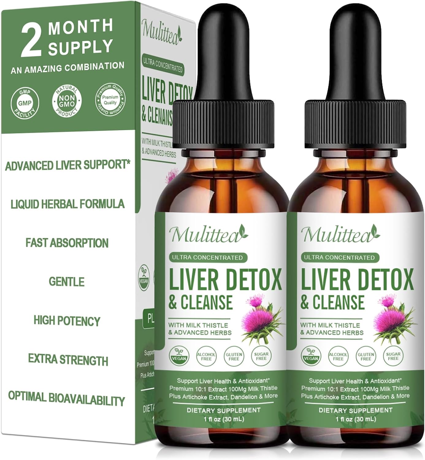 (2 Pack) Liver Health Liquid Drops -Support Liver Cleanse Detox & Repair with Artichoke Milk Thistle Silymarin Extract, Dandelion,Turmeric, Berberine to Renew w/21 Potent Herb-Nutrients-