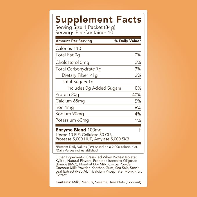 Clean Simple Eats Whey Protein Powder, Chocolate Peanut Butter Flavor Naturally Sweetened, 100% Grass Fed Protein Powder with Digestive Enzymes & No Artificial Ingredients, Gluten Free, 10 Stick Packs