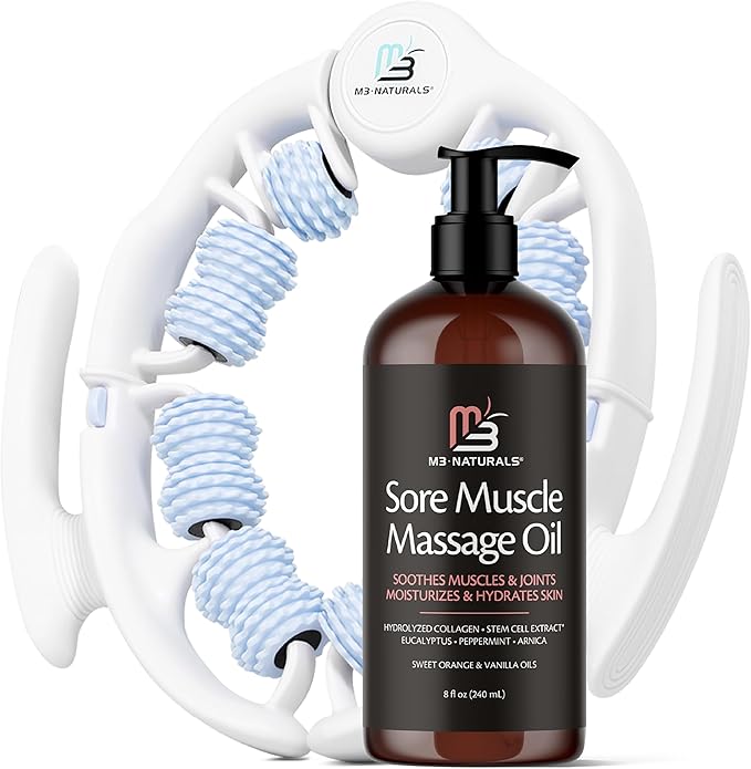 Arnica Sore Muscle Massage Oil and Massager Kit | Relaxing Post-Workout Recovery Duo for Sore Arms, Joints, Legs Cramps, and Lymphatic Drainage, Fast-Acting Formula, 8 fl oz by M3