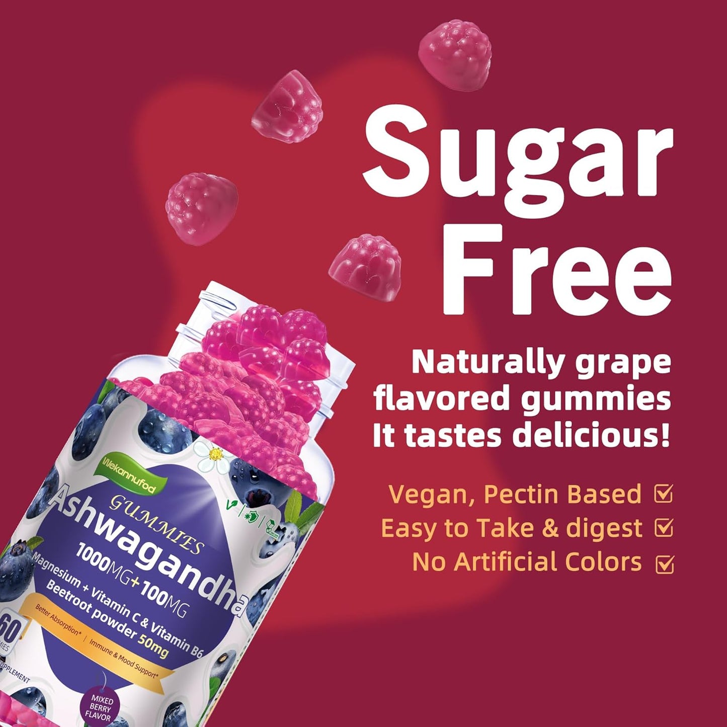 2 Pack Ashwagandha Gummies 1000mg & Vitamin D3 Gummies 120 Count Organic Root Extract Stress Relief Sleep Support(Non-GMO, Sugar Free & Gluten Free)