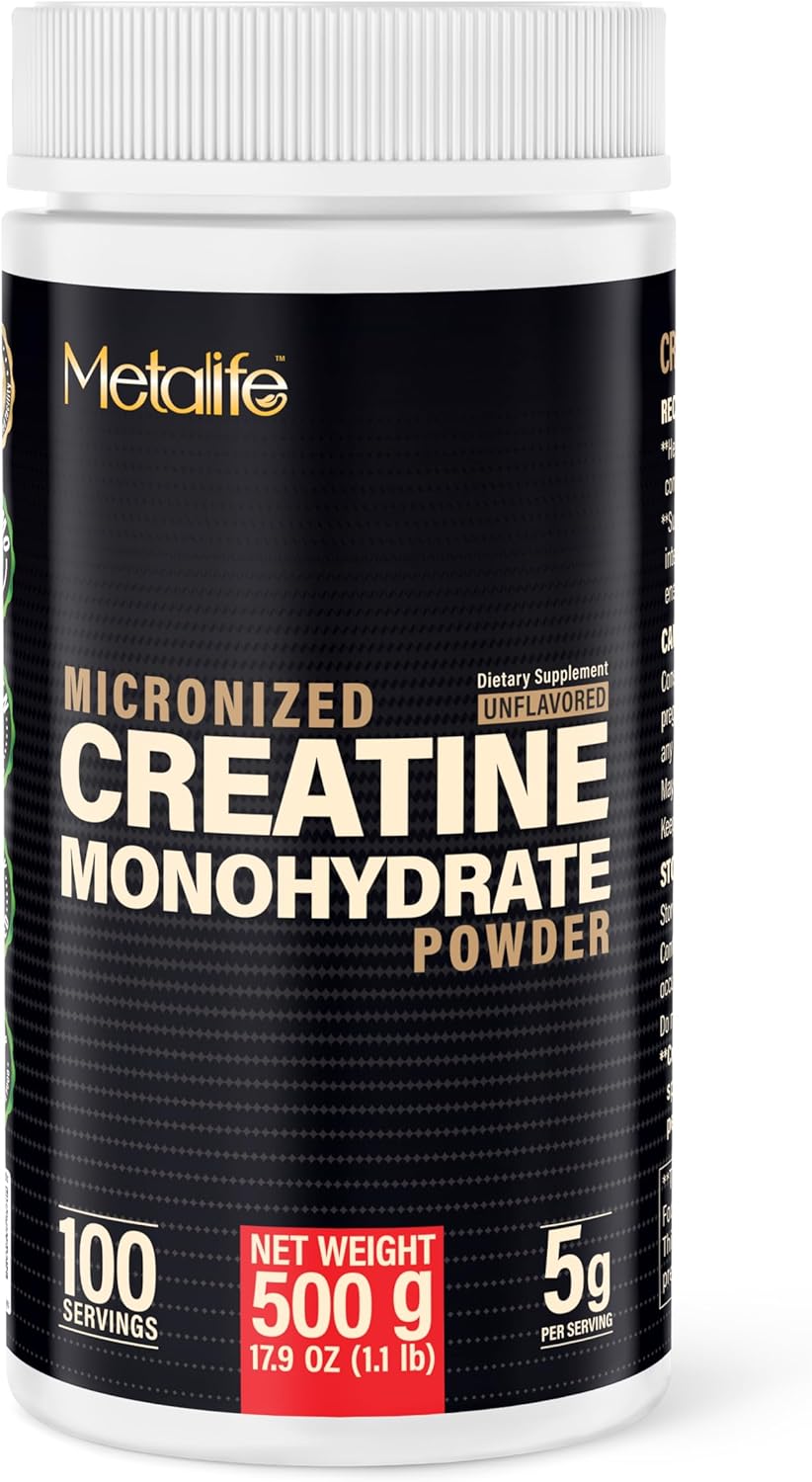 100% Pure Creatine Monohydrate Powder, Canada-Made, 500 g (100 Servings) Micronized Powder, Muscle Growth, Unflavored, Ideal for Athletes & Fitness Enthusiasts, Third Party lab Tested, Vegan