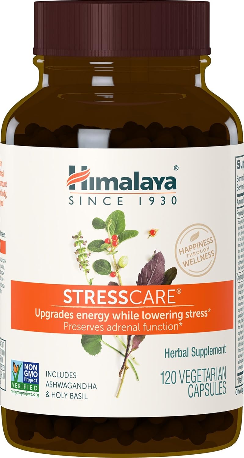 Himalaya StressCare, 30 Day Supply - Herbal Adrenal Support for Calming Relaxation, Stress Relief, Energy Support and Occasional Sleeplessness - Vegan, Non-GMO, Gluten Free, 120 Capsules