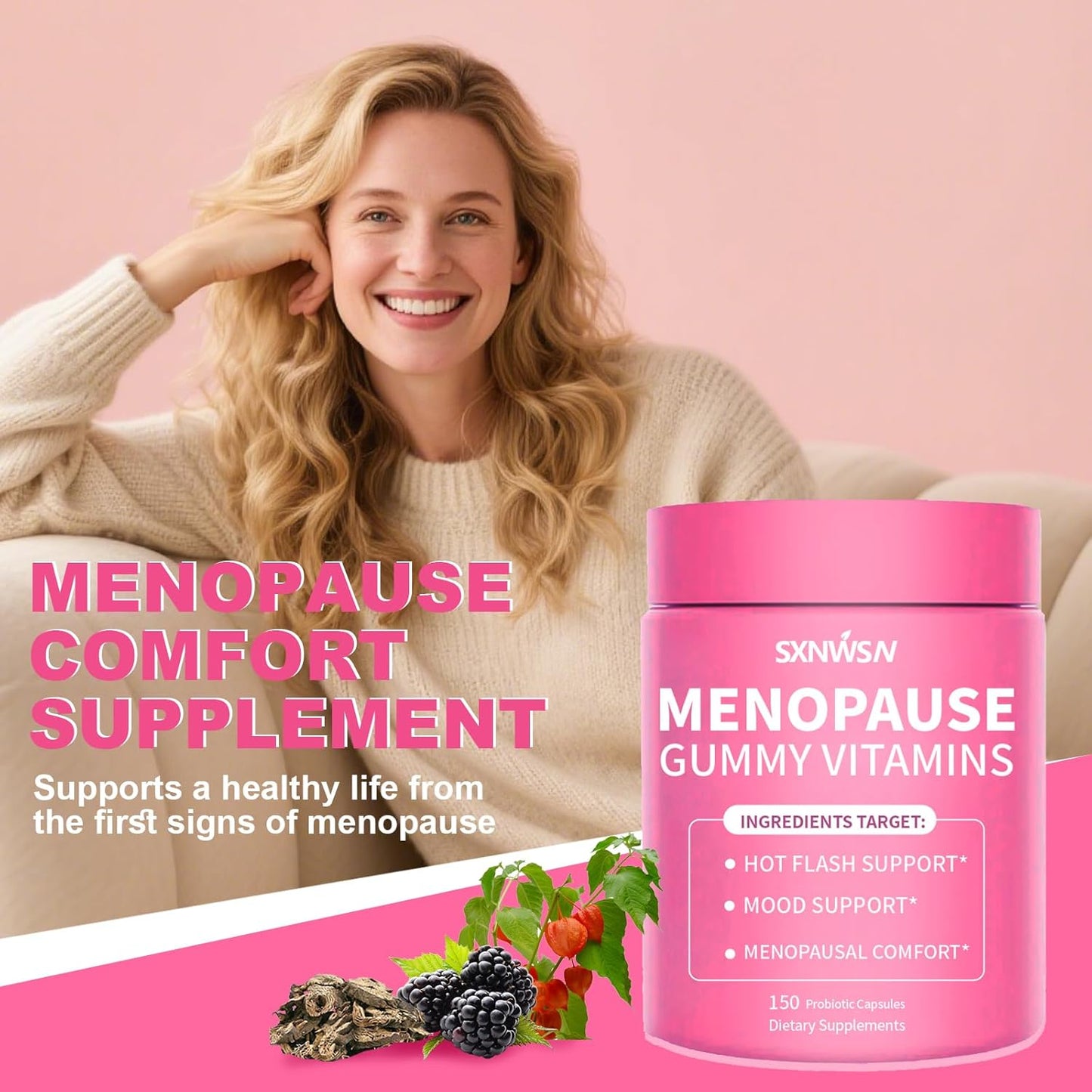 Menopause Support Capsules with Vitamin B6 D3 & Ashwagandha, Black Cohosh, Chasteberry Extract - Hot Flash & Mood Support,150 Count