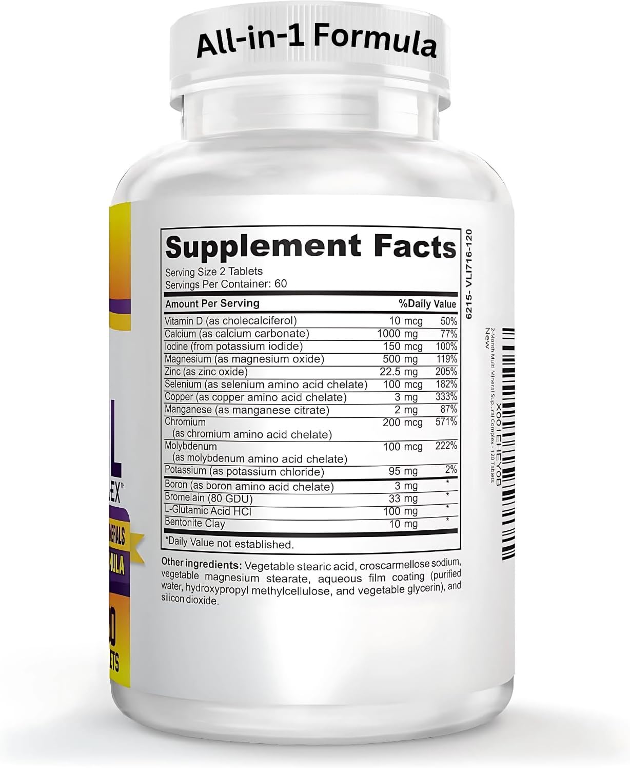 2-Month Multimineral Supplement (Iron Free) Natural Multiminerals | High-Potency Multi Mineral Supplements (15-in-1) Blended Minerals Formula | Mineral Complex | 60-Day Bulk Supply | 120 Tablets