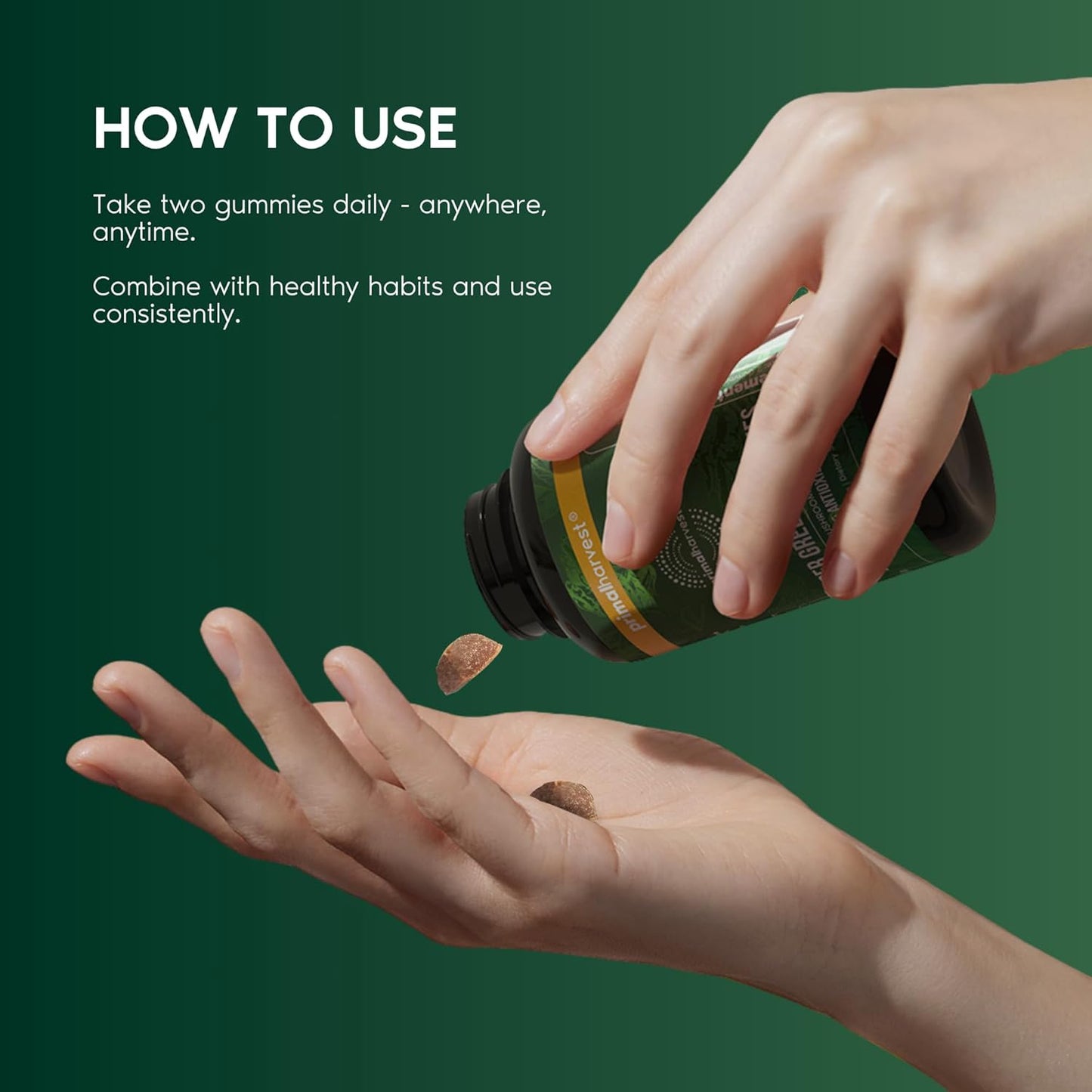 Primal Harvest Super Greens Gummies, Superfood Blend with Adaptogenic Mushrooms Vitamins & Nutrient-Rich Minerals & Antioxidants for Energy & Immune Support (1 Pack (60 Count), Berry)