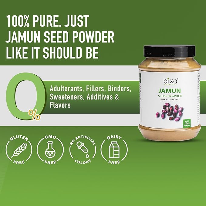 bixa BOTANICAL Jamun Seed Powder | Supports Blood Sugar and Pancreatic Health | Eugenia Jambolana |1 Pound / 16 OZ | Ayurvedic Herbal Supplement| Gluten Free, Non-GMO, Steam Treated, Vegan, 100% Pure