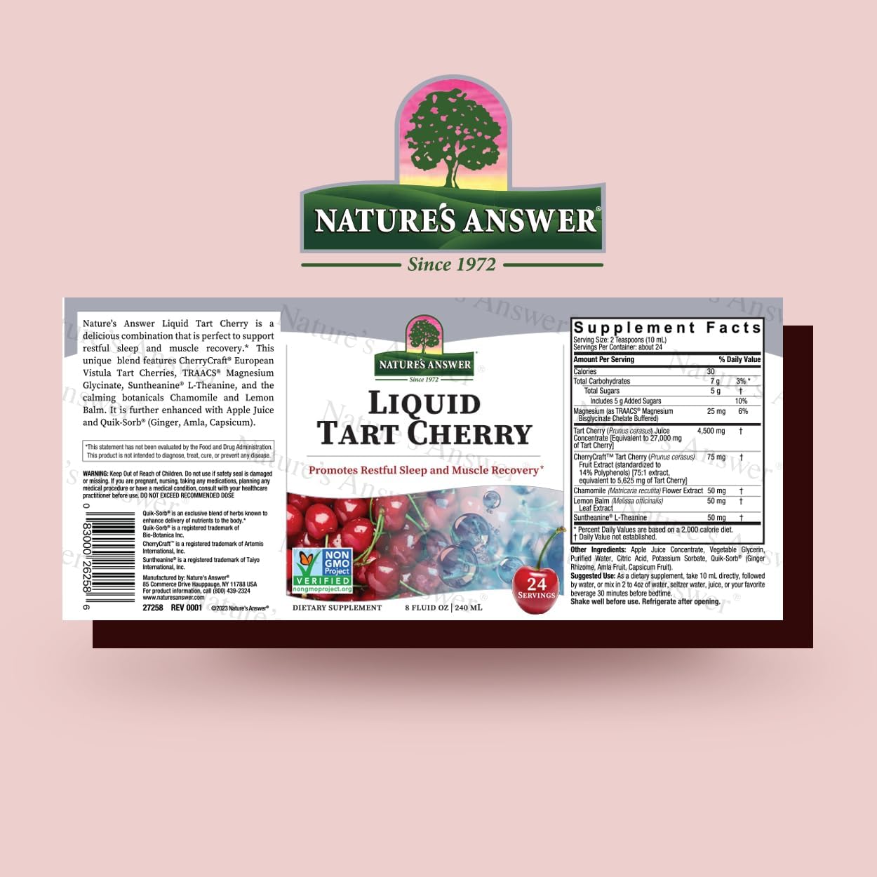 Nature's Answer Tart Cherry 8 Ounce Liquid | Promotes Recovery & Sleep | Rich in Anthocyanins | Non GMO | Gluten Free | Vegan