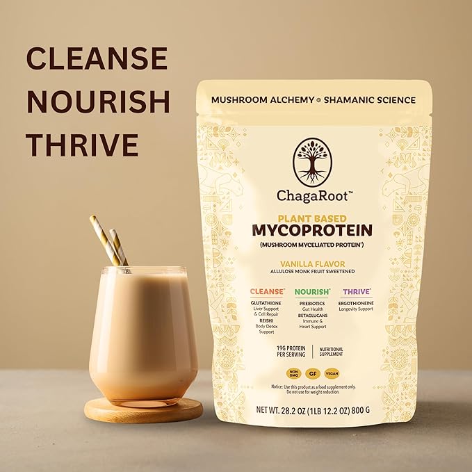 Mycoprotein Mushroom Protein Powder, Vanilla - 19g of Vegan Protein, Plant Based, Superfood, Master Blend of Chaga, Reishi, Turkey Tail, Shiitake, Lions Mane, Coffee, Smoothies (1.76 lb)