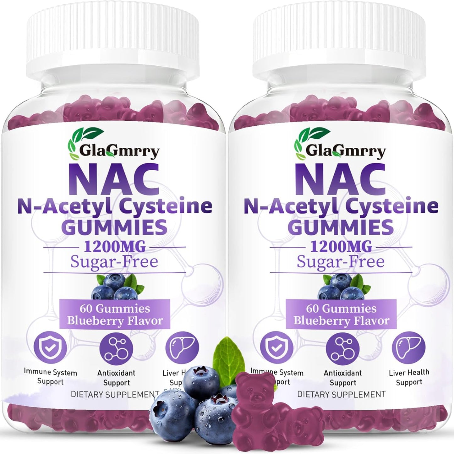 2 Pack N-Acetyl Cysteine Gummies for Kids & Adults, 1200mg N-Acetyl Cysteine Supplement with Selenium Zinc Vitamin C & E for Liver Health, Antioxidant, Immune System, 120 Count, Sugar Free