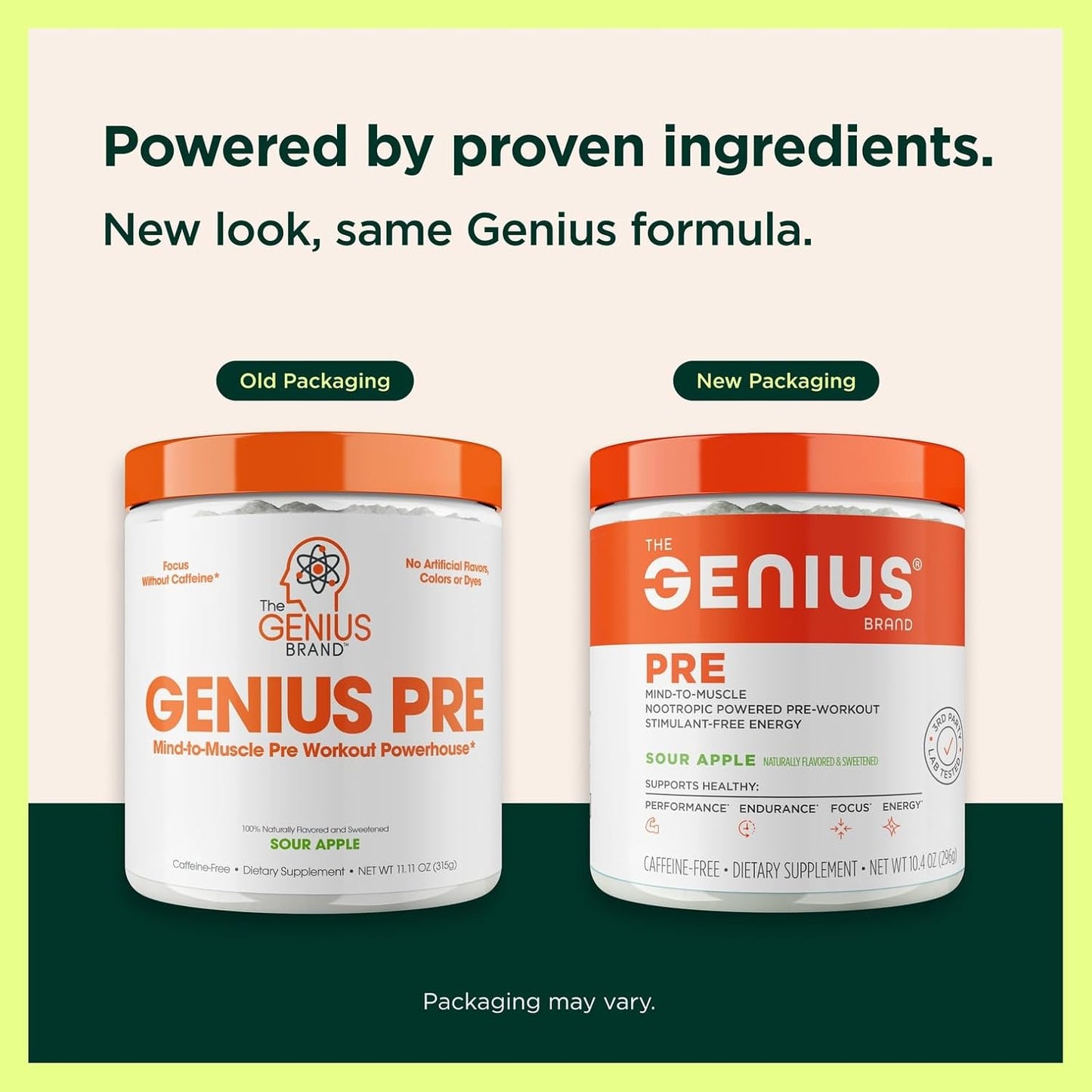 Genius Pre Workout Powder, Sour Apple - All-Natural Nootropic Pre-Workout & Caffeine-Free Nitric Oxide Booster Supplement with Beta Alanine & Alpha GPC - No Artificial Flavors, Sweeteners, or Dyes