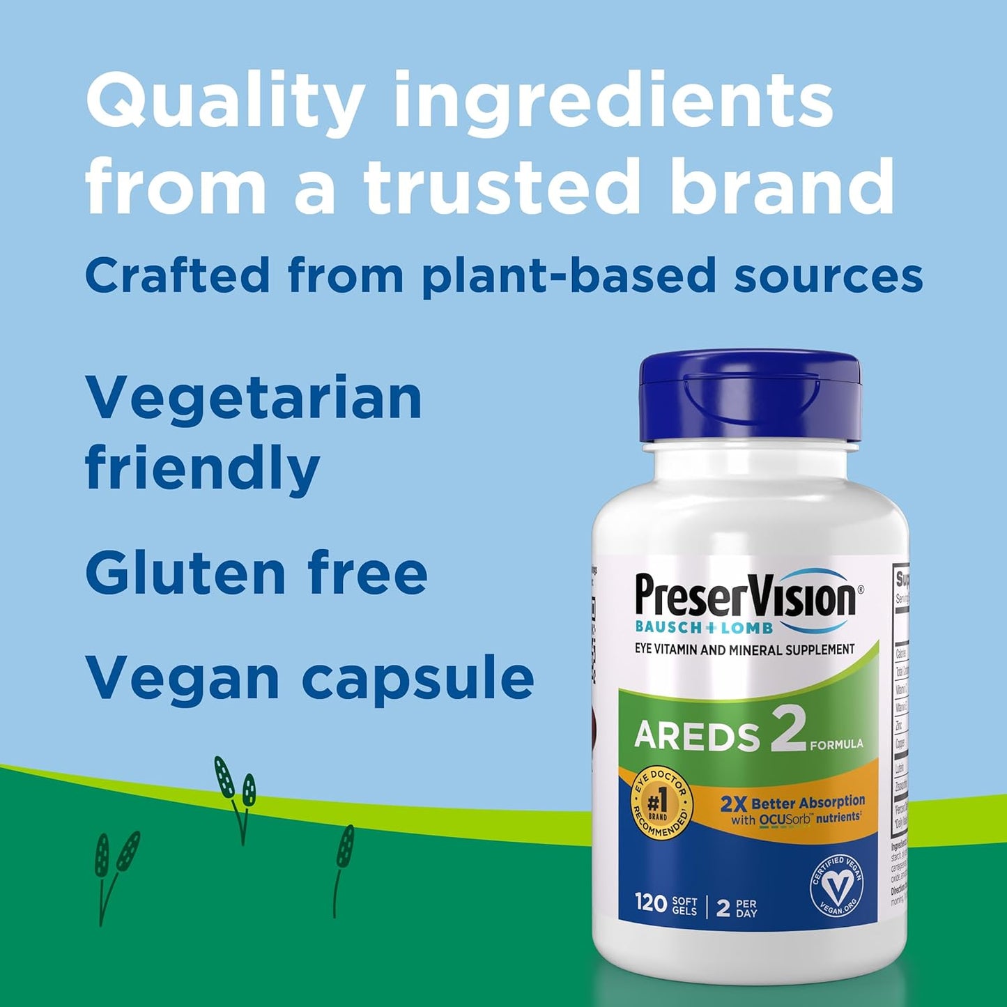 PreserVision AREDS 2 Eye Vitamin & Mineral Supplement with OCUSorb, 120 Vegan Soft Gels, Contains Lutein, Zeaxanthin, Vitamin C & E, Zinc, & Copper, Eye Health Supplements for Adults