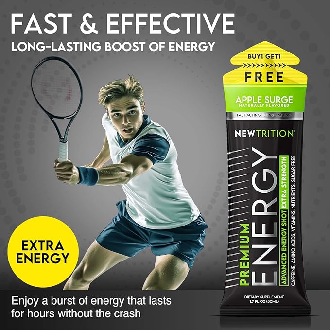 NewTrition® Extra Strength Energy Shots 1.7 fl oz - 250mg Caffeine with B Vitamins & Amino Acids, Sugar-Free Zero Calorie Vitamin Energy Drink for Focus & Endurance (Pack of 12, 4 Flavors - Mixed 2)