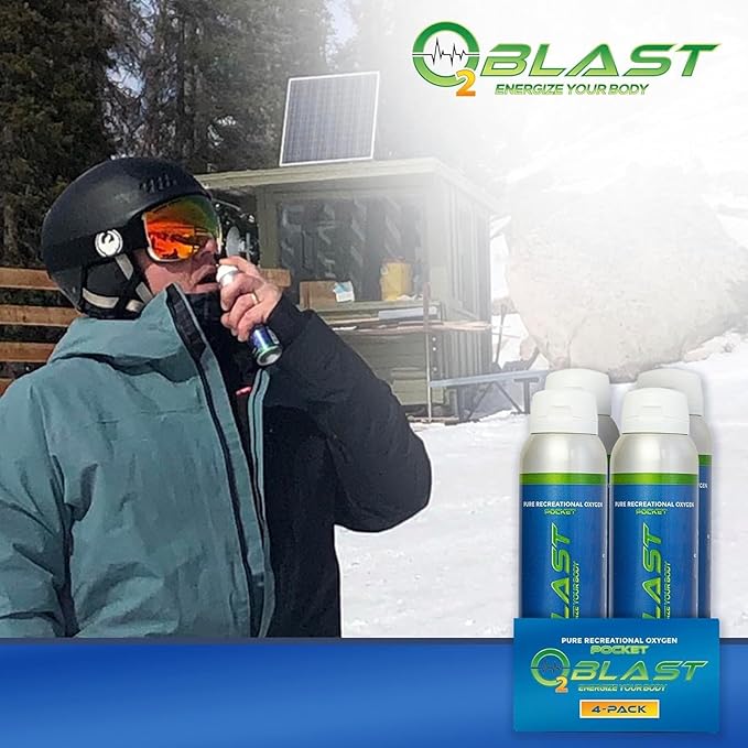 O2 Blast - Pure Oxygen Supplement - Filled with 99.99% Pure Oxygen to Support Fast Recovery, Increase Stamina & Enhance Focus for High Altitude and Action Sports, 4L Portable Can Flip-Top Cap, 4-Pack