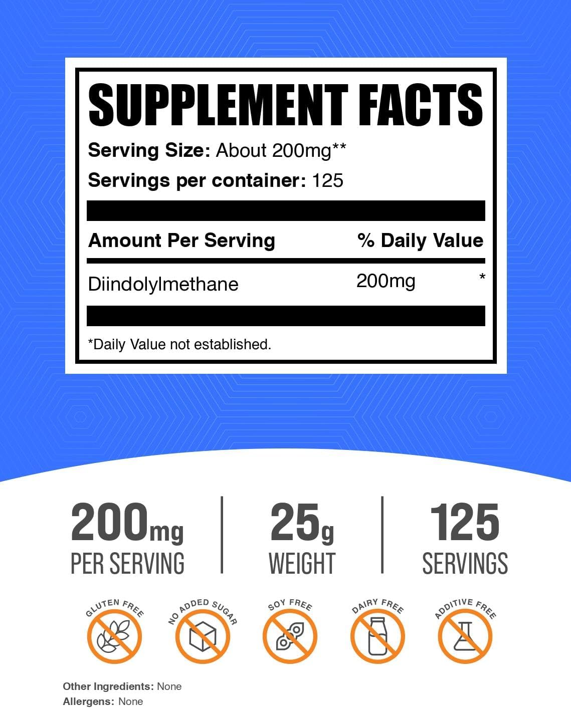 BulkSupplements.com DIM Powder - Diindolylmethane Powder, DIM Supplement for Men & Women - Unflavored & Gluten Free, 200mg per Serving, 25g (0.88 oz) (Pack of 1)