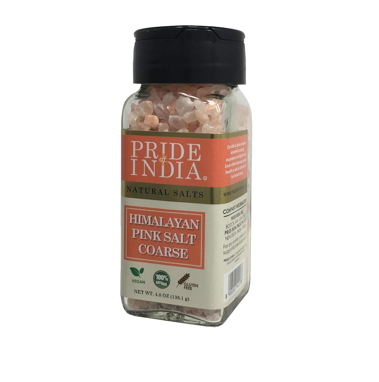 Pride Of India Pure Himalayan Pink Salt | Enriched w/ 84+ Natural Minerals | Coarse Salt Grind | Rock Salt | Dual Sifter | 4.8 oz (136.1 gm) Jar