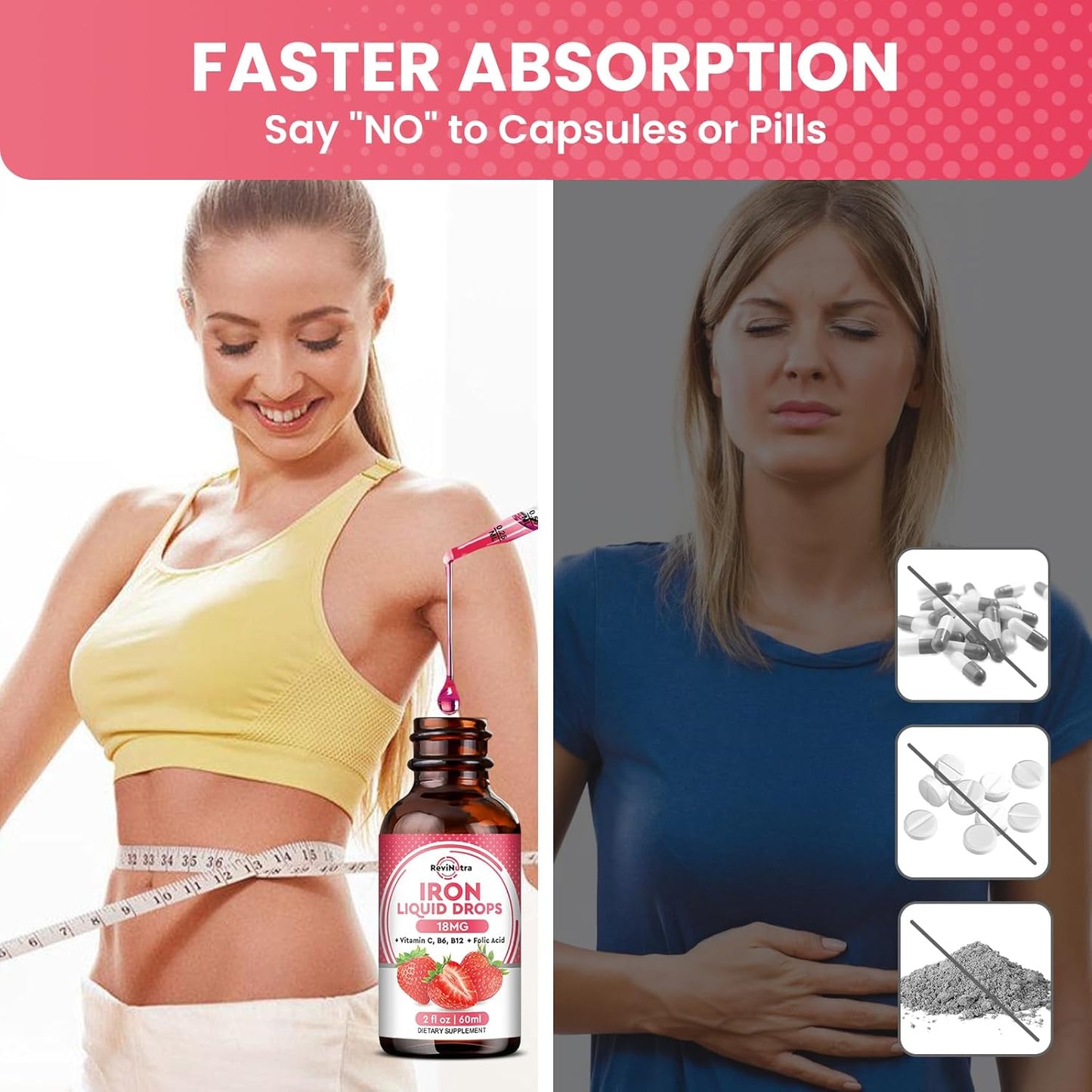 2 Pack Liquid Iron Supplement for Women, Men & Kids - Liquid Iron Drops with Folate, Vitamin C, B6, B12 for Anemia, Red Blood Cell, Energy Support - Strawberry Flavor