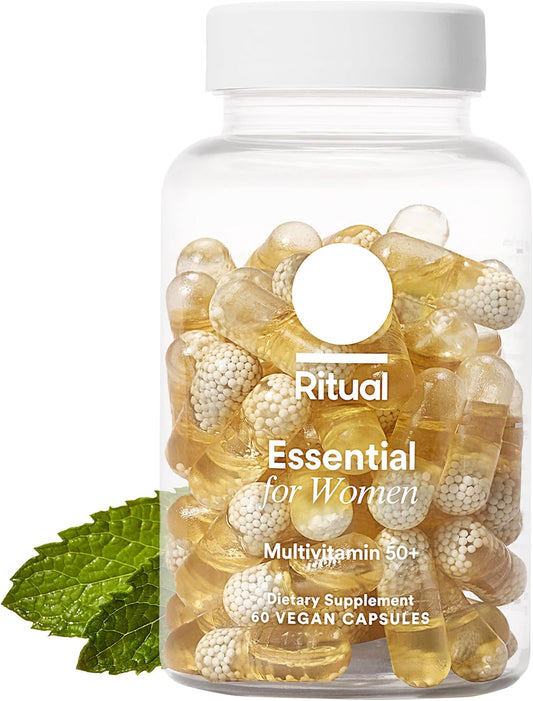 Ritual Multivitamin for Women 50+, Menopause Supplements with Vitamin D3, K2 and Magnesium for Bone Support*, Omega-3 DHA, Vitamin B12, Non-GMO, Mint Essenced, 30 Day Supply, 60 Vegan Capsules