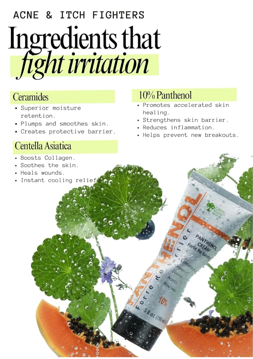 10% Panthenol Cream Forte with Ceramides & Centella Asiatica – Intensive Skin Repair for Redness, Acne, Burns, Tattoos & Post-Procedure Care – Aloe Vera + Hyaluronic Acid, 3.4 oz