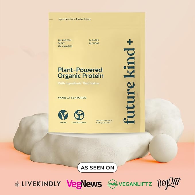 Future Kind Vegan Protein Powder, Vanilla, Pea Plant Protein for Lean Muscle with Iron & Fiber, Whey-Free, Sugar-Free, Soy-Free, Non-Dairy (34 Servings)