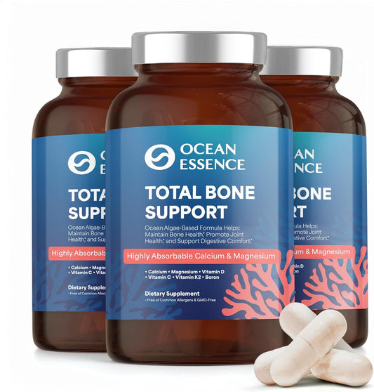 3 Pack OCEAN ESSENCE Total Bone Support - Plant-Based Algae Calcium Supplement for Supporting Bone Density & Strength - For Men & Women 35+ - 120 Natural Calcium Capsules - Vitamins for Optimal Health