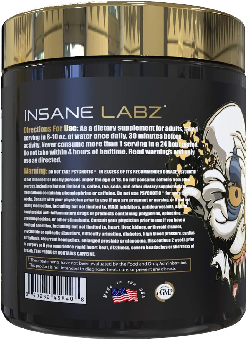 Insane Labz Psychotic Gold, High Stimulant Pre Workout Powder, Extreme Lasting Energy Focus, Pumps and Endurance with Beta Alanine, DMAE Bitartrate, NO Booster (35 Servings, Blue Punch)