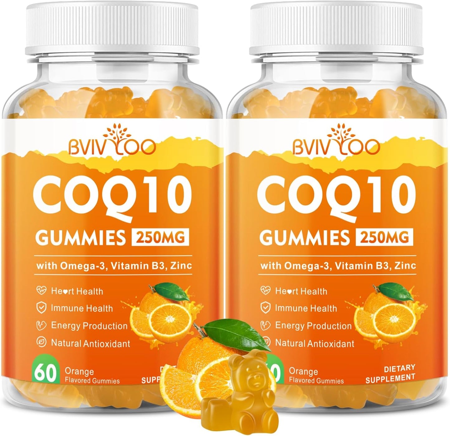 2 Packs CoQ10 Gummies 250mg, Plus Omega-3, Vitamin B3 & Zinc, Magnesium - High Absorption Coenzyme Q10 Supplements for Heart Health, Cellular Energy, & Antioxidant Support, 120 Count