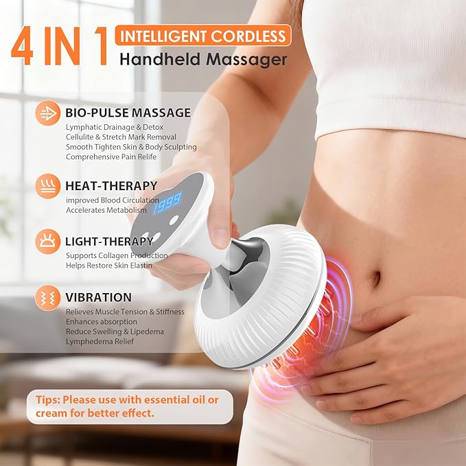 Lymphatic Drainage Massager, Anti-Cellulite Massager For Body Cellulite and Thigh & Belly Stretch Marks Reduction, Handheld Massage tools for lymphedema & lipedema, Sciatica Nerve pain relief Devices