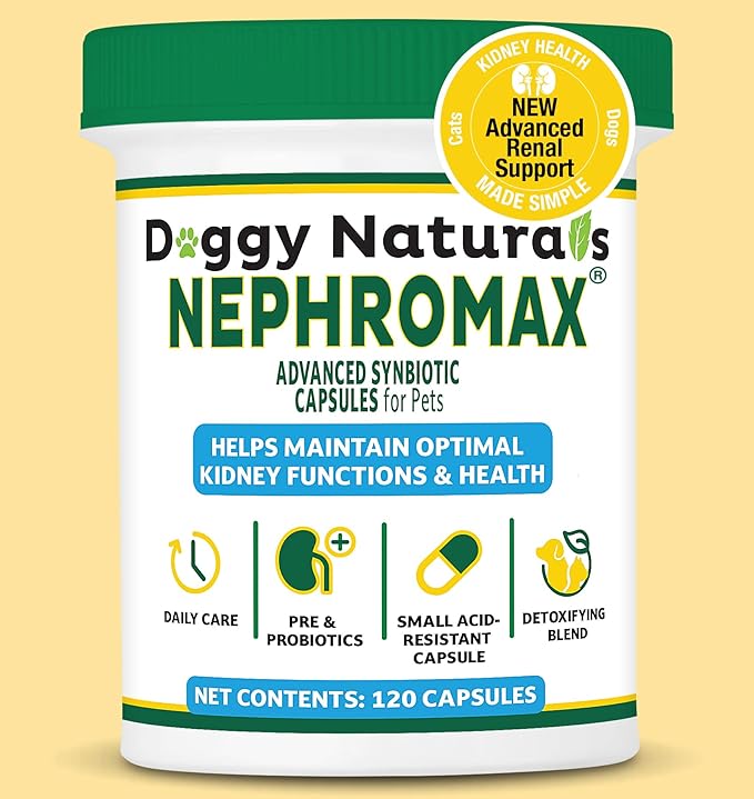 NEPHROMAX™ Synbiotic Capsules for Kidney Support for Dogs & Cats (120 Small Capsules) - Advanced Next-Generation Enteric detoxifying Blend of Pre & Probiotics Kidney Support U.S.A (120 Caps)