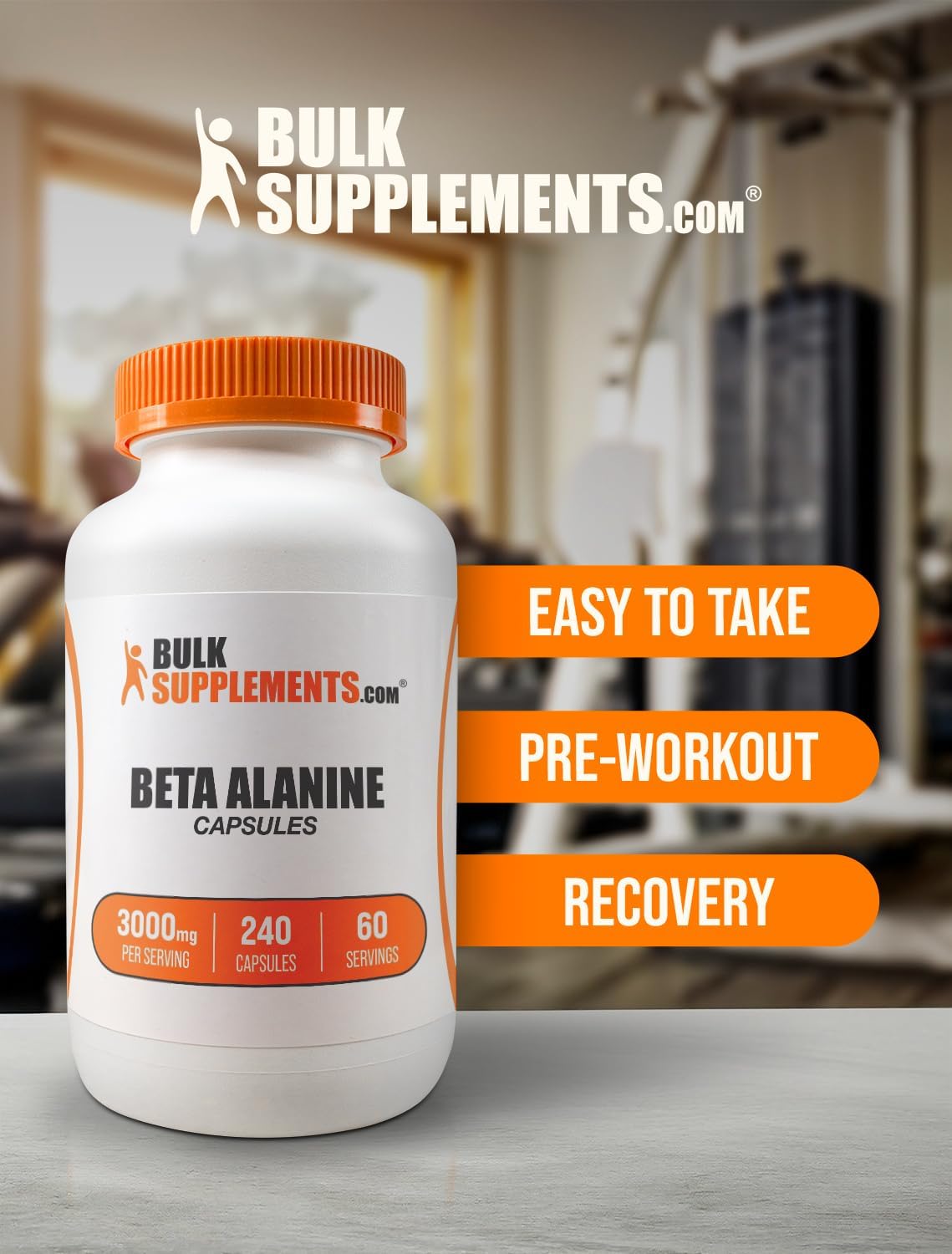 BulkSupplements.com Beta Alanine Capsules - Beta Alanine Supplement, Beta Alanine Pills, Beta Alanine 3000mg - Gluten Free, 4 Capsules per Serving, 240 Capsules (Pack of 1)
