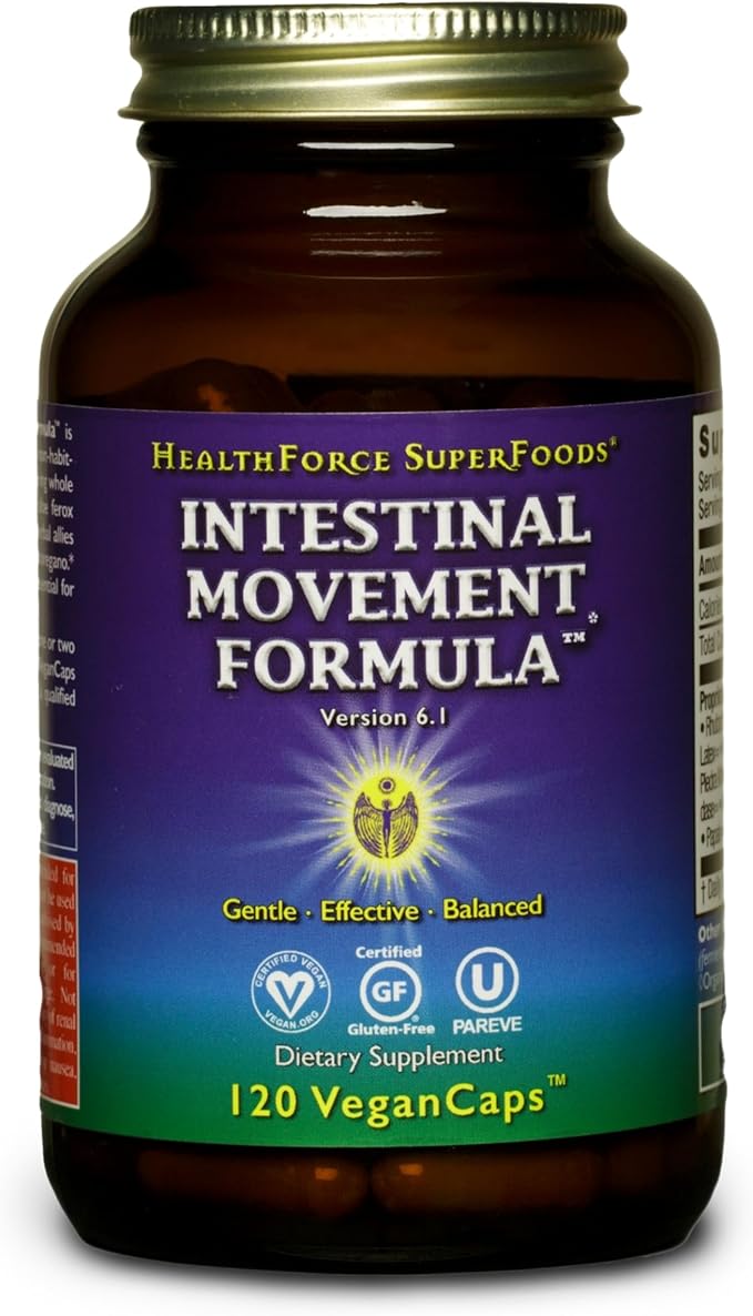 HEALTHFORCE SUPERFOODS Intestinal Movement Formula - Natural Laxative Supports Bowel Regularity - All-Natural Digestion Supplement to Support Constipation - Gluten-Free & Vegan - 120 Capsules
