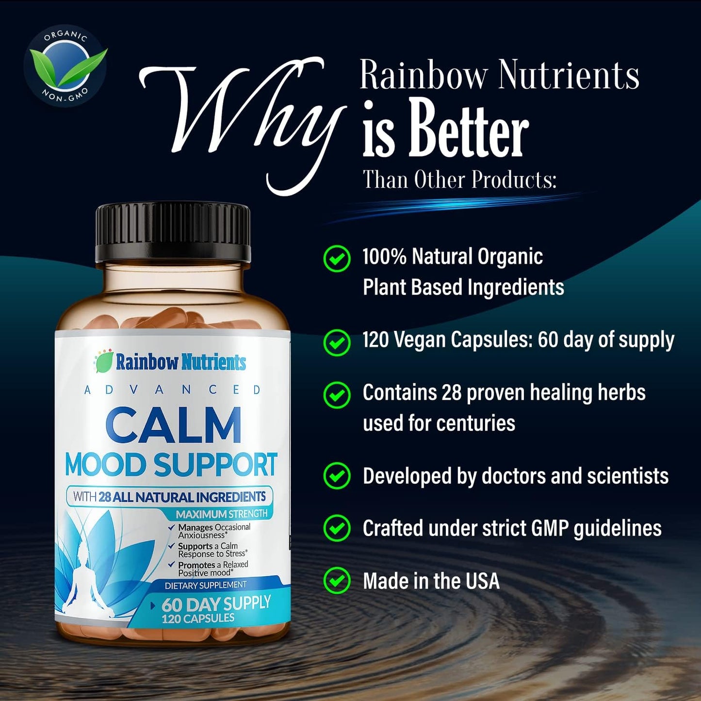28 in 1 Calm Mood Support Supplement- Natural Happy Pills for Occasional Anxiousness & Stress, Worry feelings, Relaxation, Mental Clarity | Max Sleep & Mood Support for Women & Men|120 Vegan Capsules