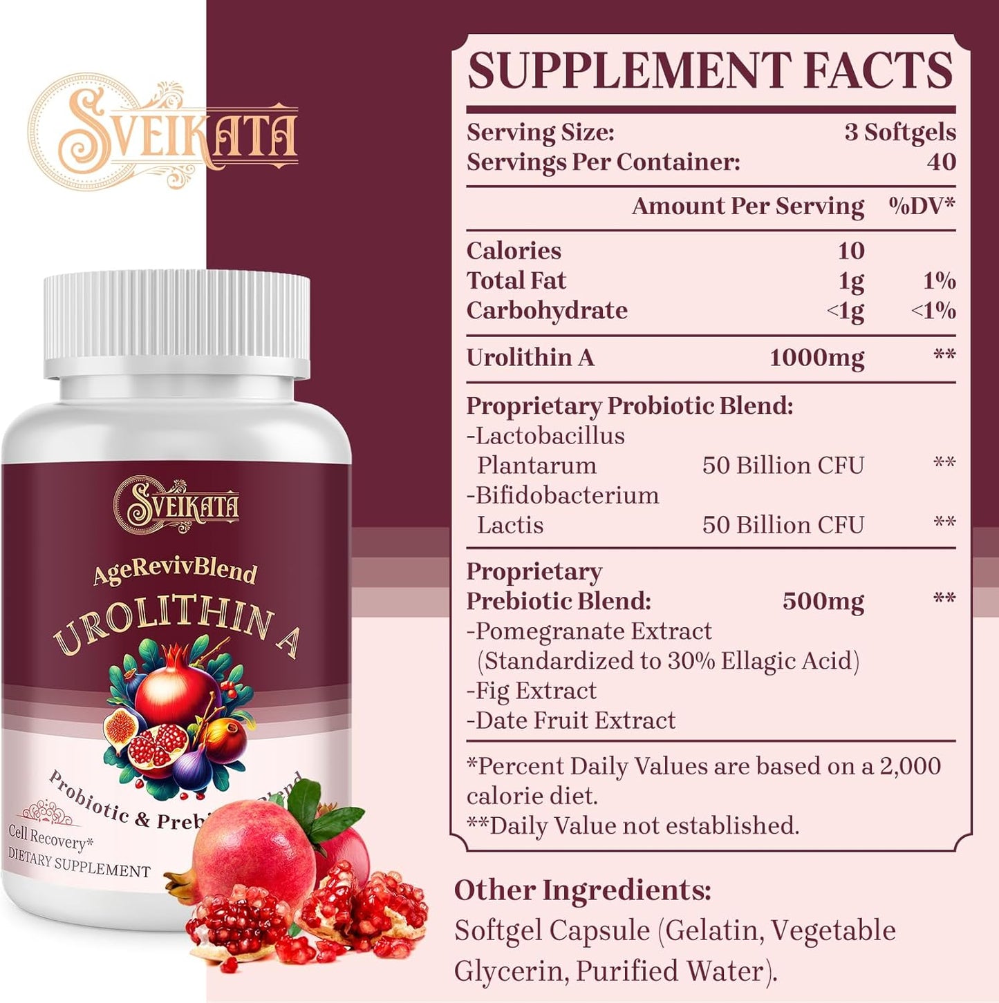 Urolithin A Supplement 1500mg – Advanced Urolithin Formula with Probiotic & Prebiotic Complex and 30% Pomegranate Extract – for Energy, Mitochondrial & Antioxidants – 120 Softgels (2 Bottles)