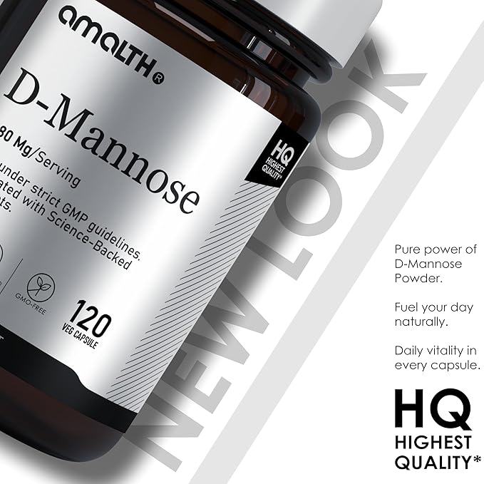 AMALTH D-Mannose Capsules 1680 mg per Serving, 120 Vegan Capsules, Pure Single Ingredient Mannose Supplement, Urinary Tract Support, UTI Wellness Support, Non GMO, Gluten Free